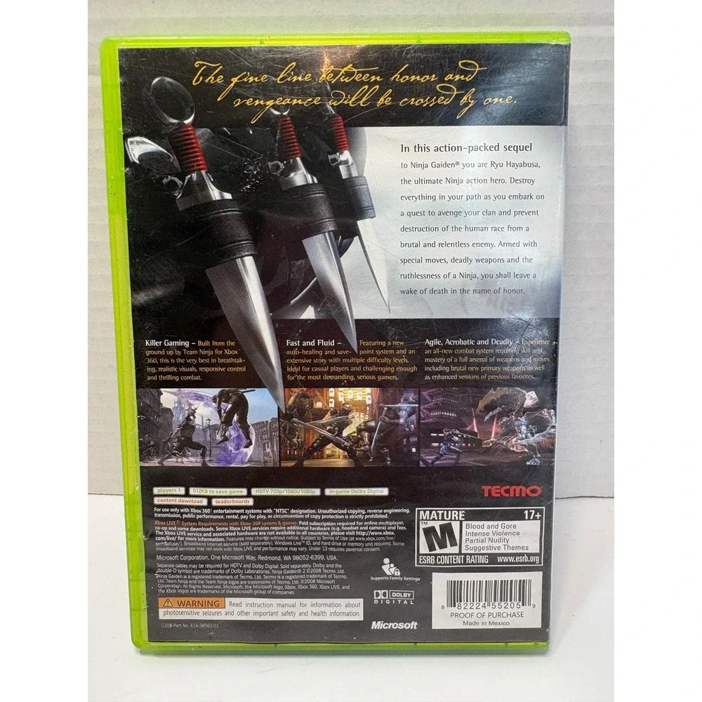 Ninja Gaiden II 2 Xbox 360 Microsoft Tecmo Team‎ Ninja Action Game 2008 Vintage